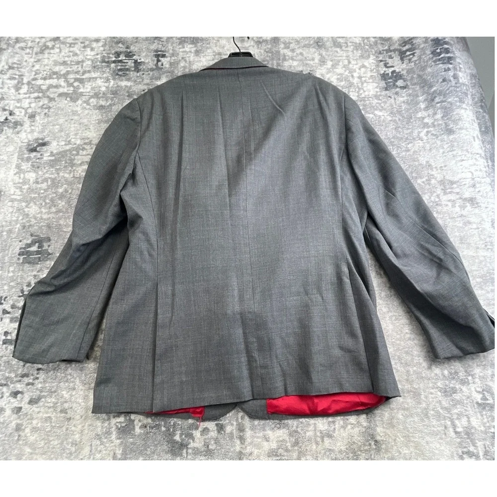 J. Hilburn Mens 46 Sport Coat Windowpane Gray Red Lining Classic Fit Wool Blazer